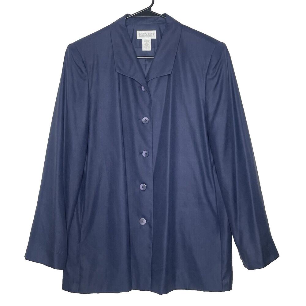 Vintage Womens 100% Silk Blazer Jacket‎ Blue Classic 80s Lightweight Size 10